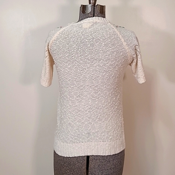 Vintage 80s Nubby Knit Short Sleeved Sweater Floral Embroidery Size Small - Picture 7 of 9